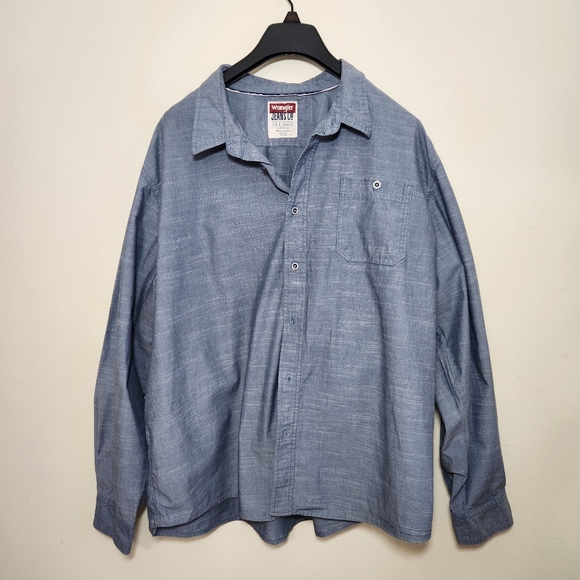 Wrangler jean co. Long slv button up shirt sz 3xl xxxl cotton chambray mens - Picture 1 of 9